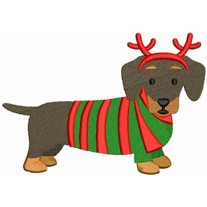 Christmas Dachshund - Machine Embroidery Design / Cute dog Embroidery Design digital Download