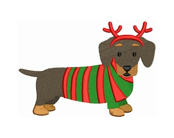 Christmas Dachshund - Machine Embroidery Design / Cute dog Embroidery Design digital Download