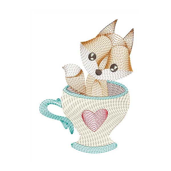 Ripple Fox In Cup - Machine Embroidery Design - 2 Sizes