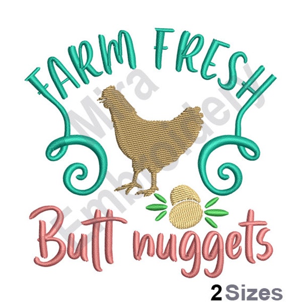 Farm Fresh Butt Nuggets - Conception de broderie à la machine, Dessins de broderie d’animaux de ferme, Motifs de broderie, Fichiers de broderie, Téléchargement instantané