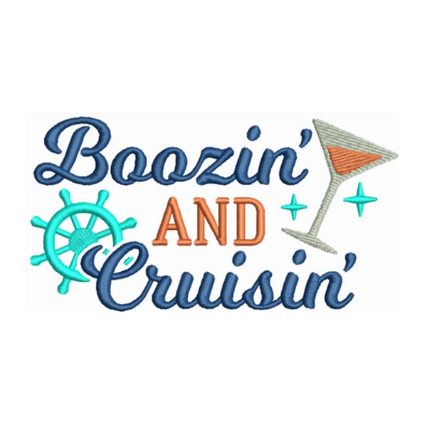 Boozin And Cruisin - Machine Embroidery Design - 2 Sizes