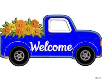 Welcome Truck Machine Embroidery Design - 2 sizes, Floral Truck Pattern, Spring/Summer Decor Pattern