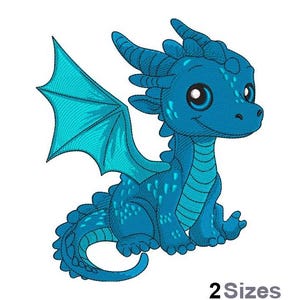 Ricamo di drago bambino - Ricamo di drago blu - Ricamo di drago - Disegno per ricamo a macchina - Download digitale istantaneo - 2 dimensioni