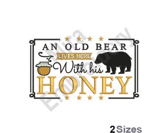 Old Bear With Honey Pot - Home Decor - Vintage Bear Machine Embroidery - Machine Embroidery Design - Digital Instant Download