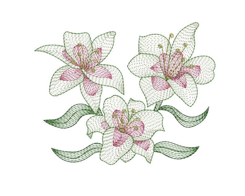 White Lily Flower Machine Embroidery Design / Beautiful Lilies Etsy