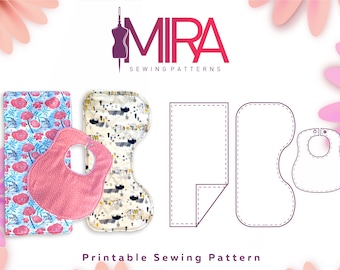 Bib and Burp Cloth Sewing Pattern / PDF Sewing Pattern, Baby, Kid, Toddler, Infant, Child / 1 Baby Bib Pattern and 2 Burb Cloth Patterns Set
