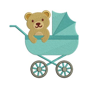 Cute Stroller Teddy - Baby Embroidery Pattern - Nursery Decor - DIY Baby Shower Gift - Digital Instant Download  - Machine Embroidery Design