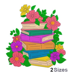 Flowers On Books Embroidery - Books Embroidery - Floral Embroidery - Machine Embroidery Design - Digital Instant Download - 2 Sizes