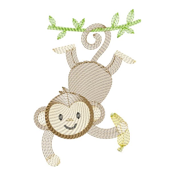 Monkey Machine Embroidery Design, Ripple Embroidery Designs, Baby Embroidery Patterns, Cute Kids Embroidery Files, Instant Download