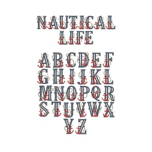 Nautical Life Stickerei Schrift - Maschinenstickschrift / Stickschrift Schrift / Großbuchstaben Alphabet / Großbuchstaben