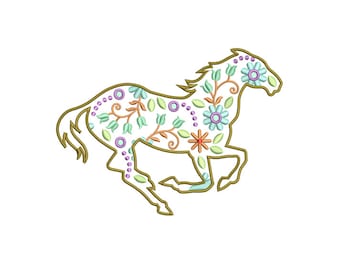 Bloemenpaard - Bloemenborduurwerk - Bloemontwerp - Paarddecor - Machineborduurontwerp - Digitale Instant Download - 2 maten