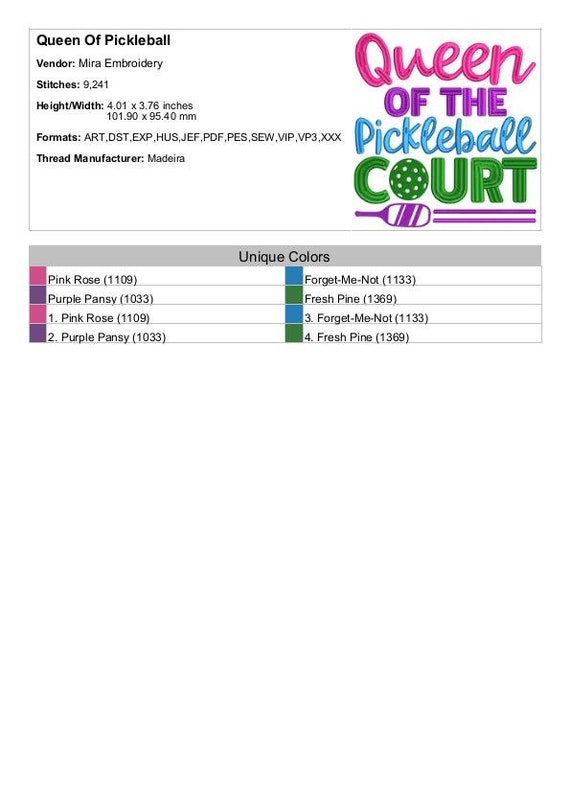 Queen of Pickleball Embroidery Sports Embroidery Pickleball  