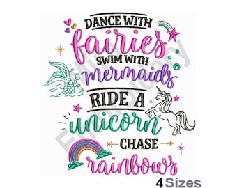 Unicorn And Rainbows - Machine Embroidery Design / Mermaid Embroidery Pattern / Rainbows Embroidery / Dance with Fairies Embroidery 3 Sizes