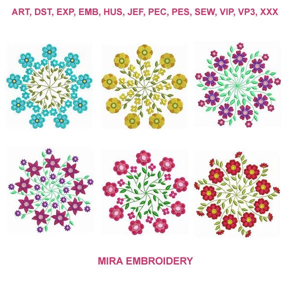 Flower Circle Machine Embroidery Patterns Bundle / Floral Etsy