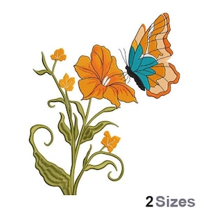 Butterfly Blossom Embroidery - Floral Embroidery - Butterfly Embroidery - Machine Embroidery Design - Digital Instant Download - 2 Sizes