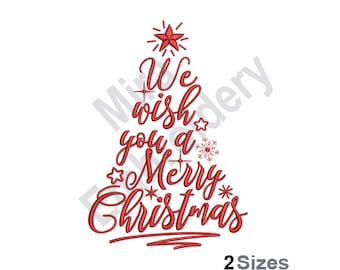 Wish You A Merry Christmas - Machine Embroidery Design Christmas Tree , Embroidery Designs, Embroidery Patterns, Embroidery Files, 5x7 4x4