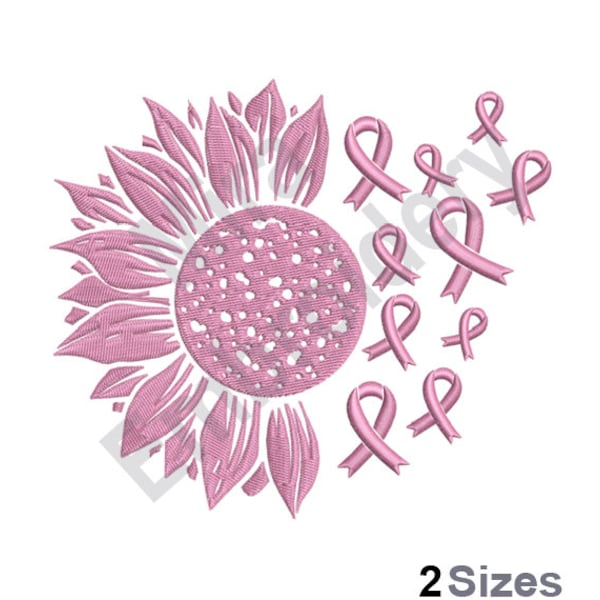 Hope Ribbon Sun Flower - Machine Embroidery Design, Cancer Ribbon Embroidery Designs, Awareness Embroidery Patterns 2 Sizes 4x4 and 5x7 Hoop