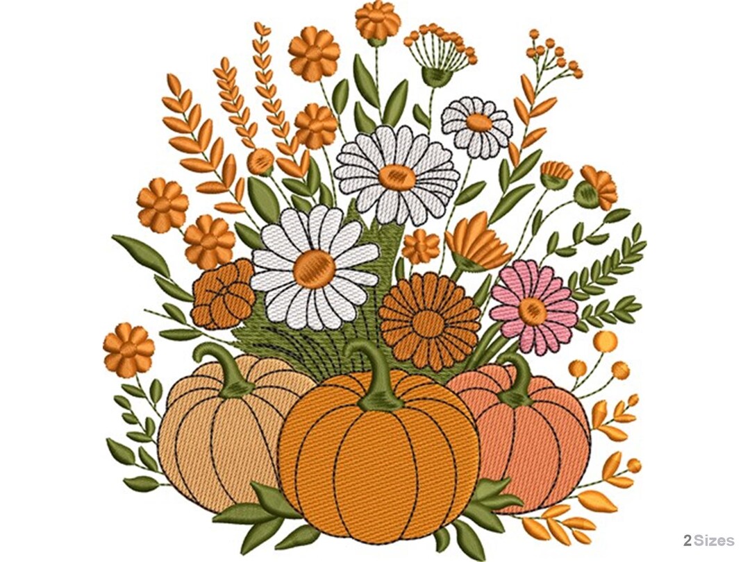 Autumn Pumpkin Floral Machine Embroidery Design - 2 Sizes, Autumn ...