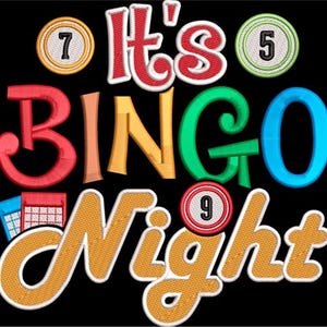 Bingo Night Embroidery - Hard Ball Embroidery - Game Embroidery -  Machine Embroidery Design - Digital Instant Download- 2 Sizes