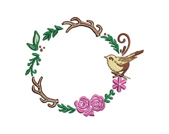 Bird Floral Wreath Embroidery - Delicate Wreath Embroidery - DIY Embroidery - Machine Embroidery Design - Digital Instant Download - 2 Sizes