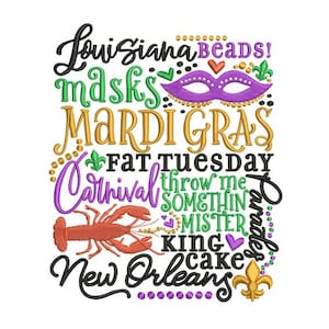 Vibrante diseño de bordado de máquina Mardi Gras - Patrón de carnaval festivo - Diseño de bordado de máquina - Descarga instantánea digital - 2 tamaños