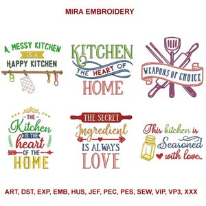 Bundel keukenborduurpatroon / Bakborduurpatroon / Borduurbestand Kitchen is Heart of Home / Borduurwerk keuken- en bakgereedschap