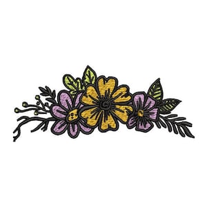 Flowers Embroidery  - Colorful Flower Embroidery - Embroidery Floral Decor - Machine Embroidery Design - Digital Instant Download - 2 Sizes