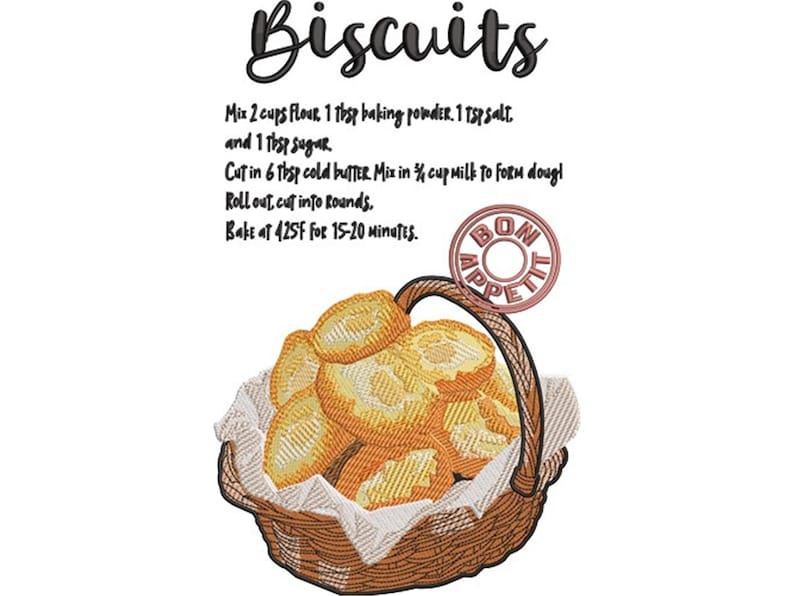 Motif de broderie Machine rustique recette de biscuits, motif de panier de biscuits, cadeau pour les amateurs de pâtisserie, conception de décoration de cuisine de ferme image 1