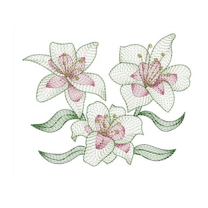 Rippled Lilies - Machine Embroidery Design - 2 Sizes