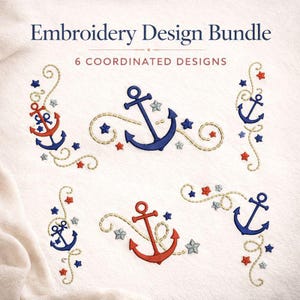 Schiff Anker Bordüre, Nautisches Stickmuster Set / Schiff Anker Bordüre Stickerei Pack / Anker Ecke Stickerei