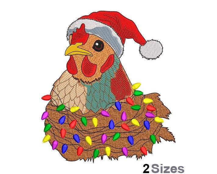 Holiday Hen Embroidery - Light Embroidery - Christmas Hen Embroidery - Machine Embroidery Design - Digital Instant Download - 2 Sizes