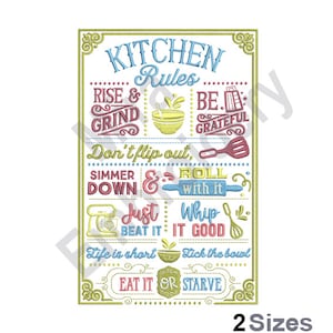 Kitchen Rules - Machine Embroidery Design, Eat It or Starve Embroidery Designs, Embroidery Patterns, Embroidery Files, 2 Sizes 4x4 and x7