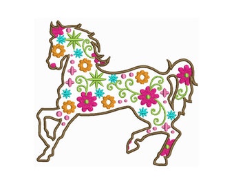 Floral Horse - Machine Embroidery Design - 2 Sizes