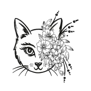 Beautiful Cat with Floral Face - Machine Embroidery Design, Embroidery Designs, Embroidery Patterns, Embroidery Files, Instant Download