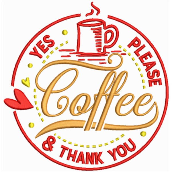 Coffee Please & Thanks - Cute Coffee Quote for Mugs - Kitchen Decor, and Gifts - Machine Embroidery Design - Digital Instant Download