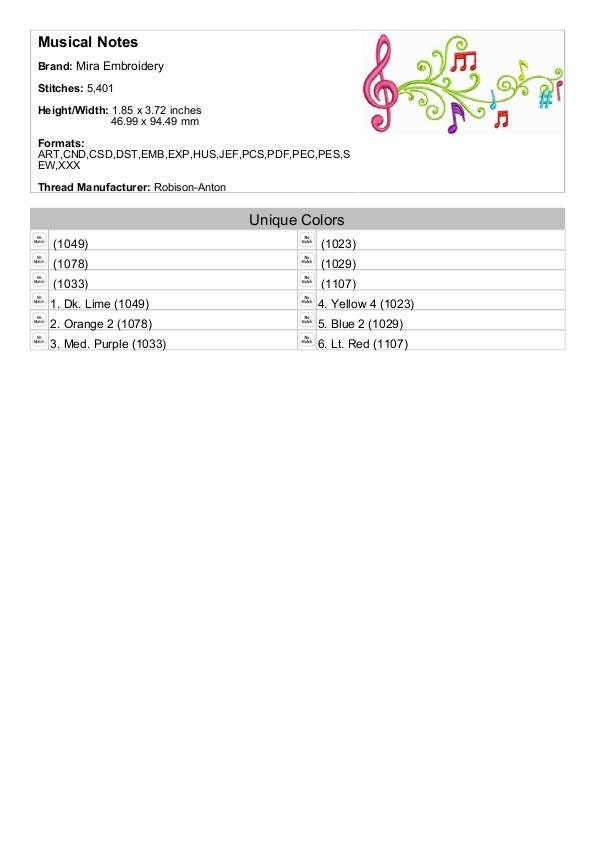 Ｋ Musical Notes - Machine Embroidery Design / Treble Clef