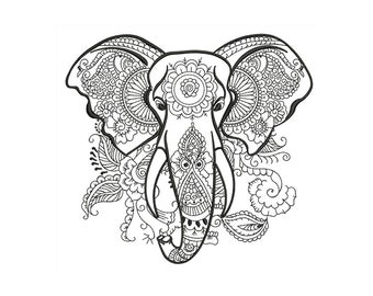 Elephant Mandala Outline - Machine Embroidery Design - 2 Sizes