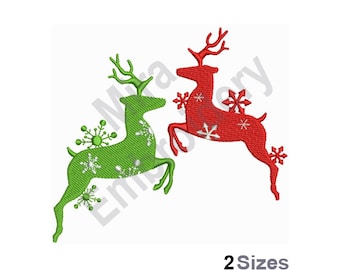 Reindeer Machine Embroidery Design /  Christmas Reindeer Embroidery Pattern / Snowflakes Digital Download / 2 Sizes  4x4 and 5x7 Hoop Sizes
