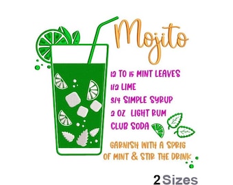 Mojito Embroidery - Ladies Drink Embroidery - Fancy Drink Embroidery - Machine Embroidery Design - Digital Instant Download - 2 Sizes