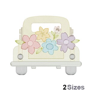 フラワーピックアップ刺繍 - 花の車の刺繍 - 花の刺繍 - 機械刺繍デザイン - デジタルインスタントダウンロード - 2サイズ