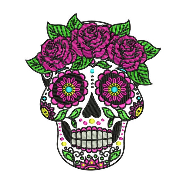 Day Of Dead Skull - Machine Embroidery Design - 2 Sizes, dia de muertos Embroidery Designs, Embroidery Patterns, Embroidery Instant Download