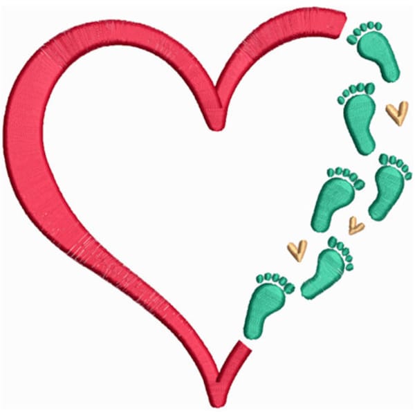 Baby Footprints On Heart - Machine Embroidery Design, New Baby Embroidery Designs, Love Embroidery Pattern, Parent Embroidery Files Download