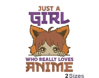 Bordado de chica que ama el anime - Bordado japonés - Bordado de dibujos animados - Diseño de bordado a máquina - Descarga digital instantánea - 2 tamaños