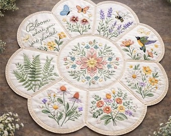 Floral Medallion Embroidery Project: Bloom Quilt with Template & Instructions