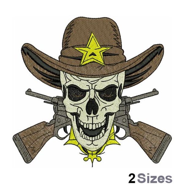Cowboy Skull Embroidery - Skull Embroidery - Cowboy Gun Embroidery - Machine Embroidery Design - Digital Instant Download - 2 Sizes