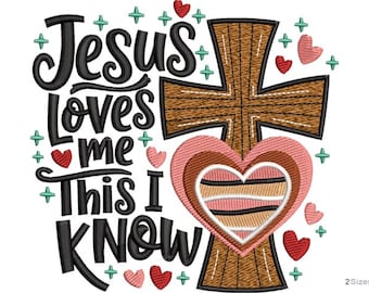 Christian Cross Machine Embroidery Design - 2 sizes, Jesus Loved Me Pattern, Faith Based Pattern, Religious and Spiritual Design