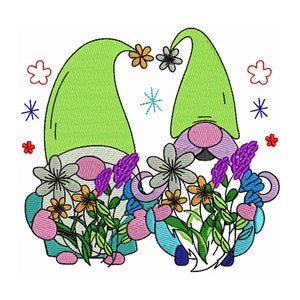 Flower Gnomes - Machine Embroidery Design - 2 Sizes