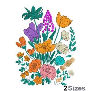 Colorful Flowers Embroidery - Garden Embroidery - Floral Embroidery - Machine Embroidery Design - Digital Instant Download - 2 Sizes