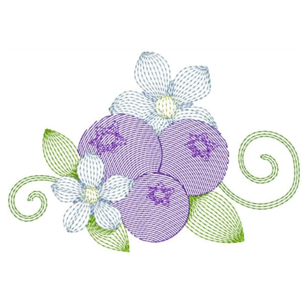 Rippled Blueberries & Flowers - Blueberry Bliss - Floral Embroidery - Home Decor - Machine Embroidery Design - Digital Instant Download