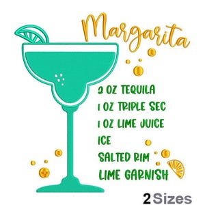 Margarita Embroidery - Ladies Drink Embroidery - Tequila Embroidery - Machine Embroidery Design - Digital Instant Download - 2 Sizes